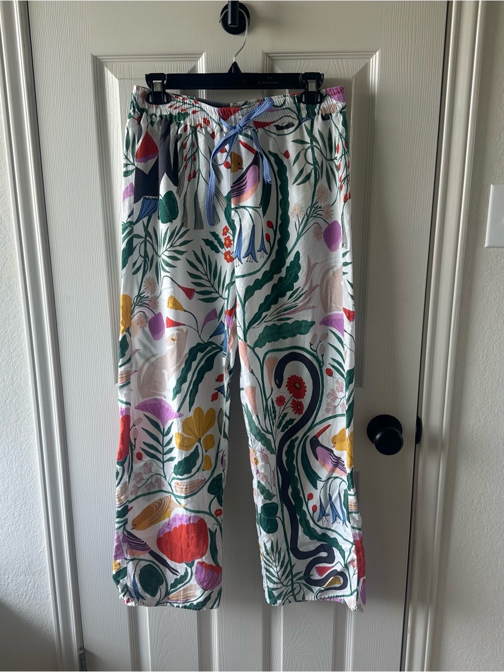 Megan Galante Anthropologie White Printed Straight Pajama Lounge Pant Women S